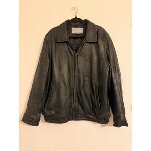 Wilsons Leather Mens XXL Black Genuine Leather Bomber Jacket Full Zip Collared